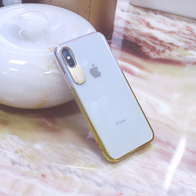 Color cambia gradualmente la funda del teléfono móvil para iPhone X \/ XS con protector de cámara de metal
